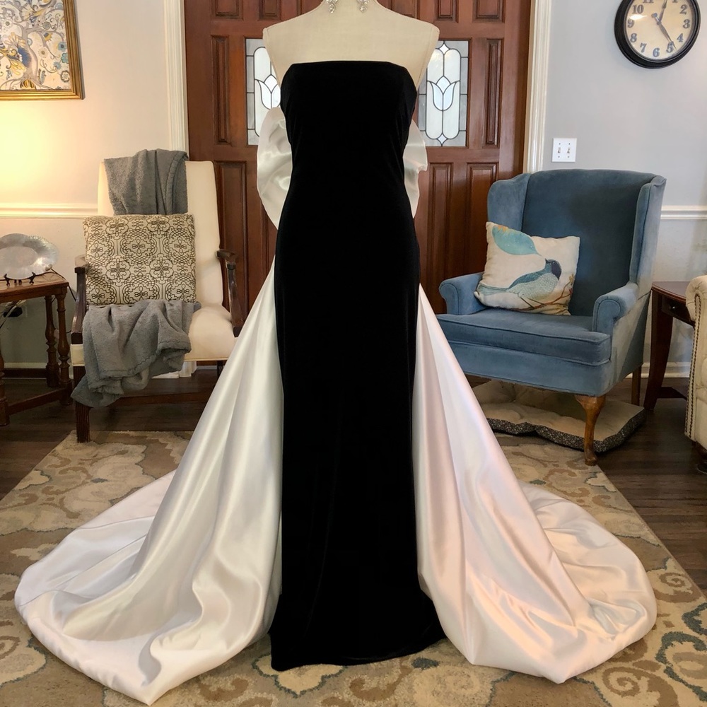 ❗️SOLD❗️Sz 6 Custom Black & White Velvet Gown